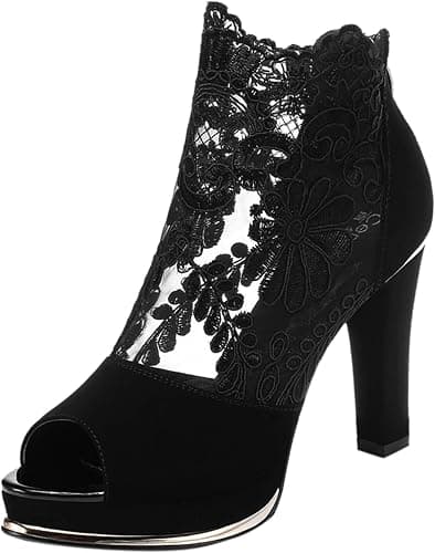 Flowers Lace Mesh Heeled Sandals