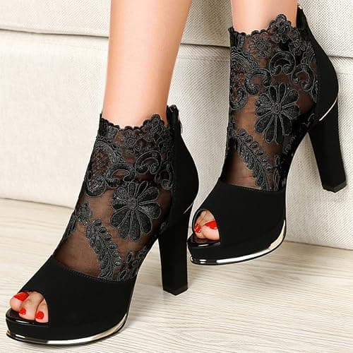 Flowers Lace Mesh Heeled Sandals thumbnail 2