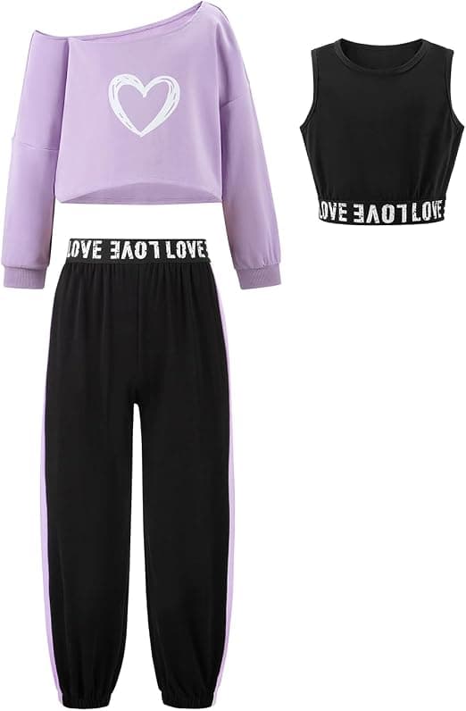 Girls 3 Piece Outfits Graphic Crop Top thumbnail 3