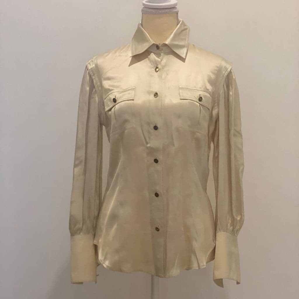 Roberto Cavalli
Roberto Cavalli Cream Satin Silk Tie-Up Collar Blouse