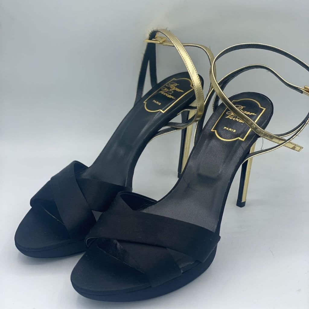 Black Satin Roger Vivier sandals with straps