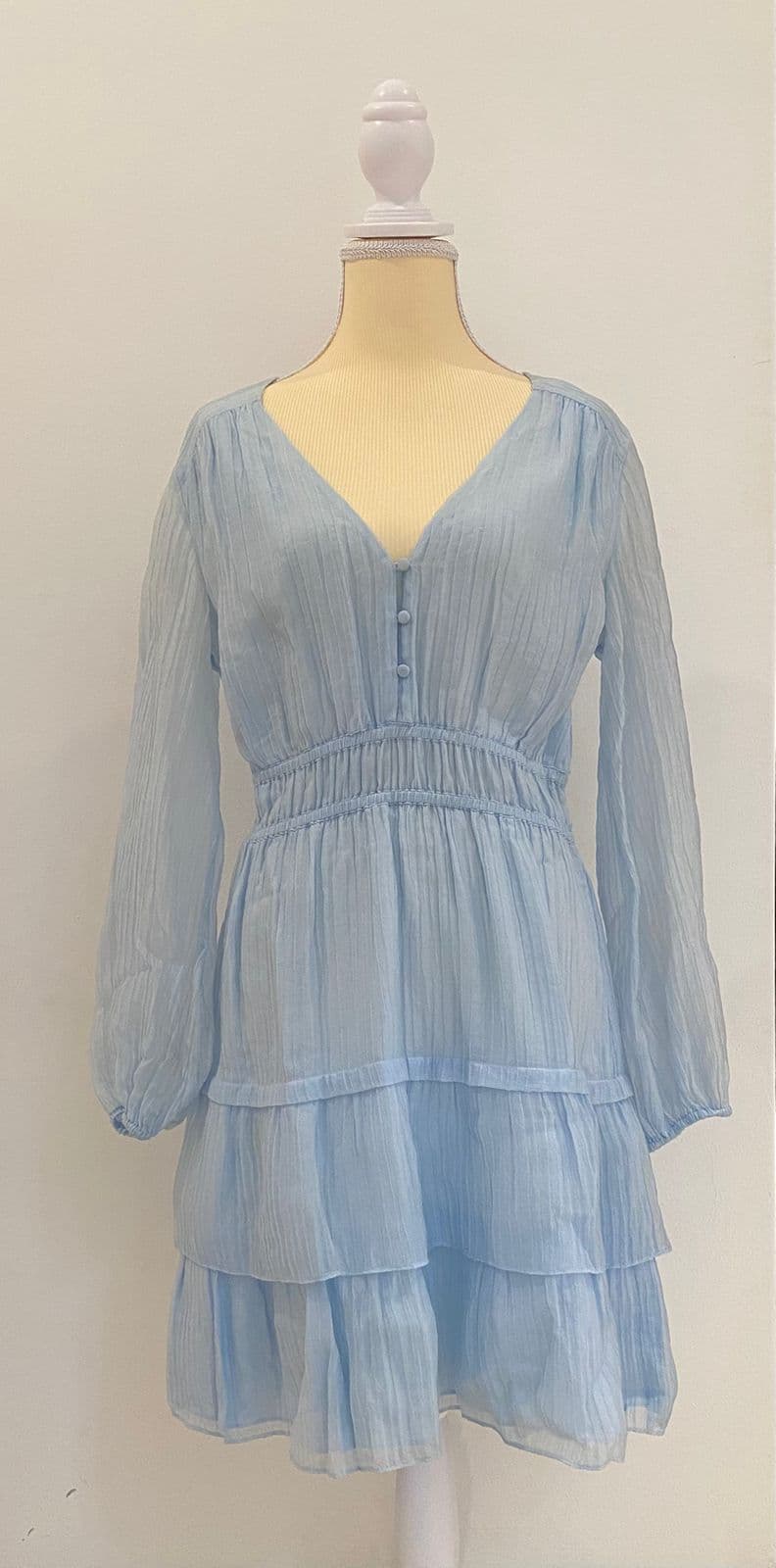 MAJE light blue pleated long sleeve dress thumbnail 3