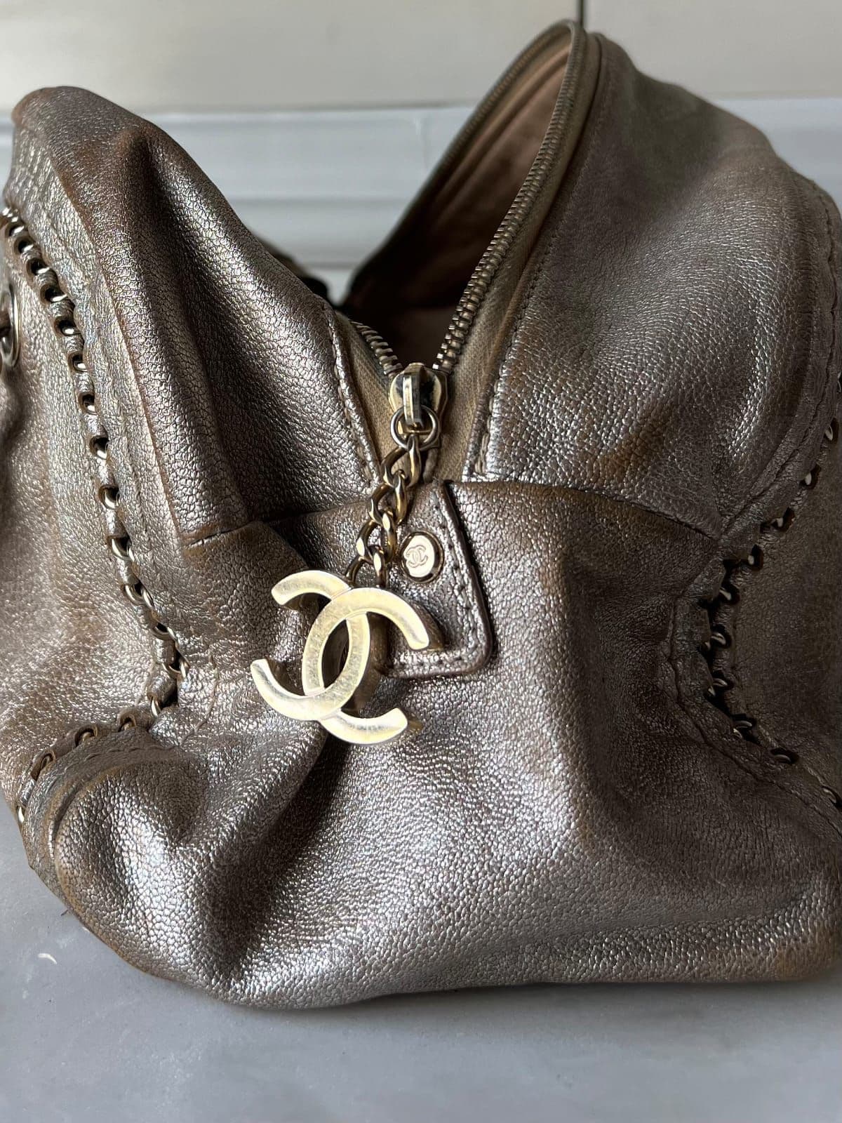 Chanel gold leather bowler bag thumbnail 3