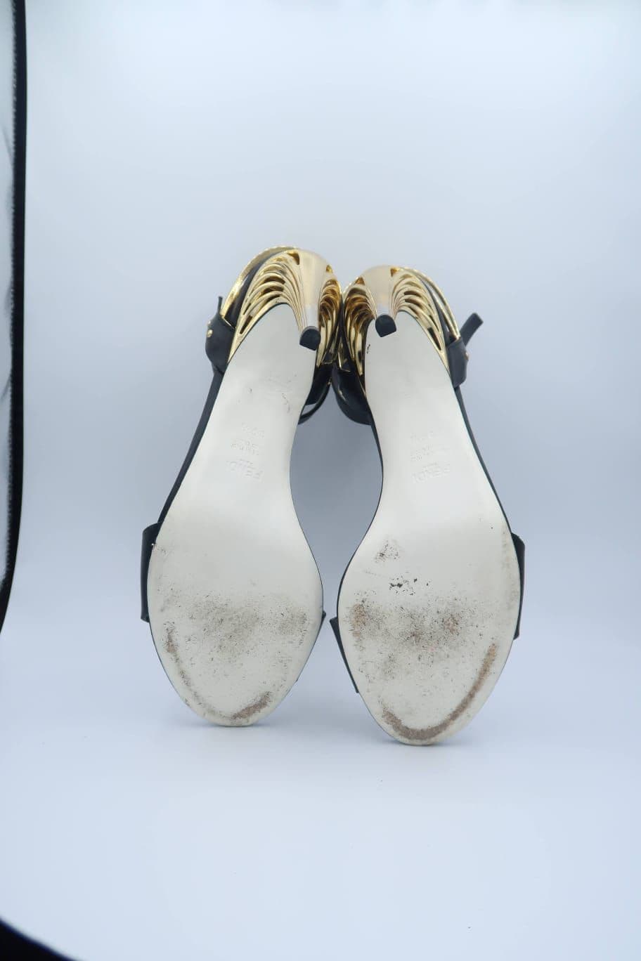 Fendi Black Leather Ankle Strap Sandals thumbnail 4