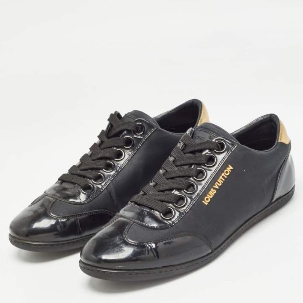 Louis Vuitton Black Satin And Patent Leather Sneakers