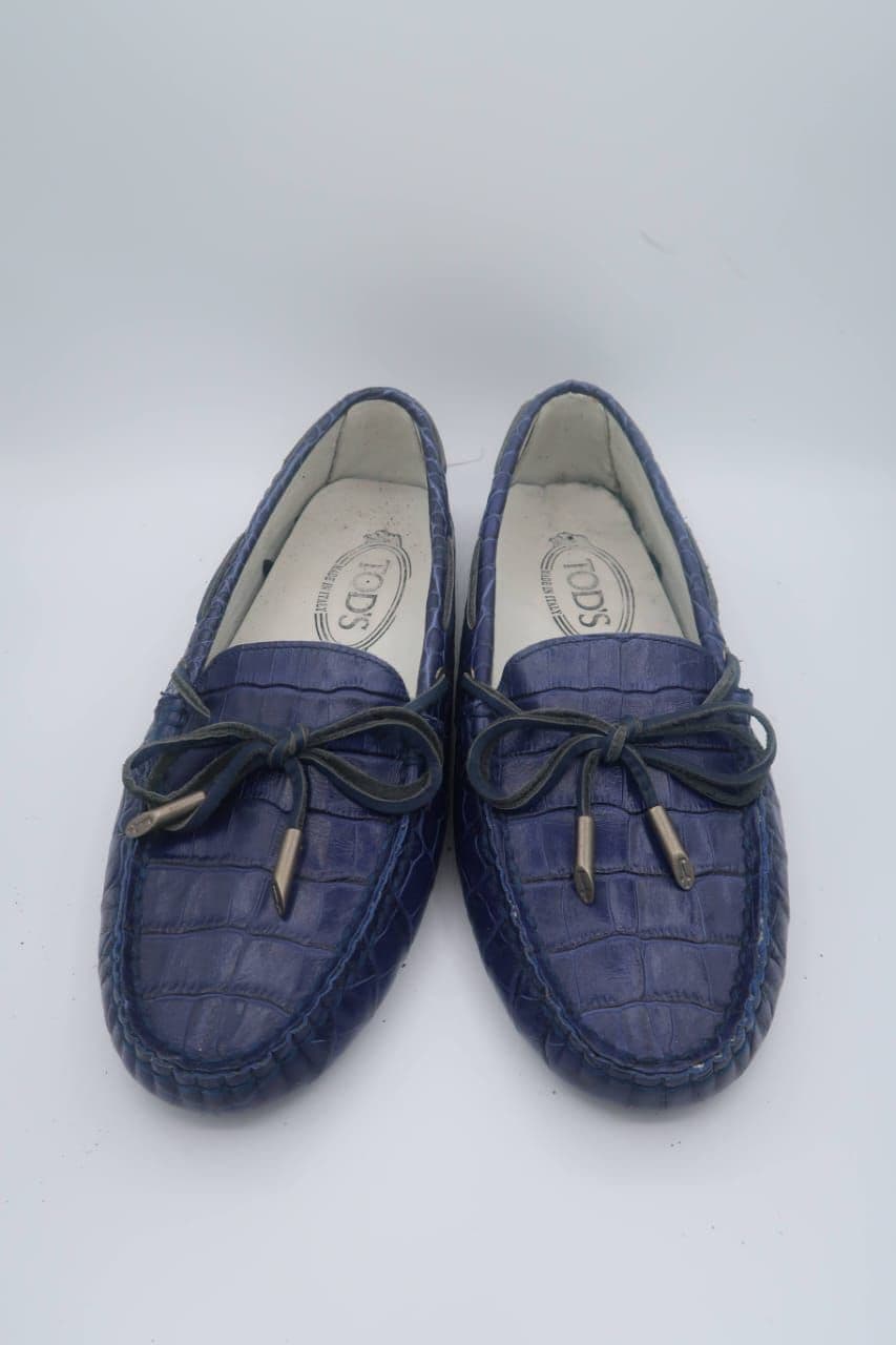 Tods blue leather loafers thumbnail 2