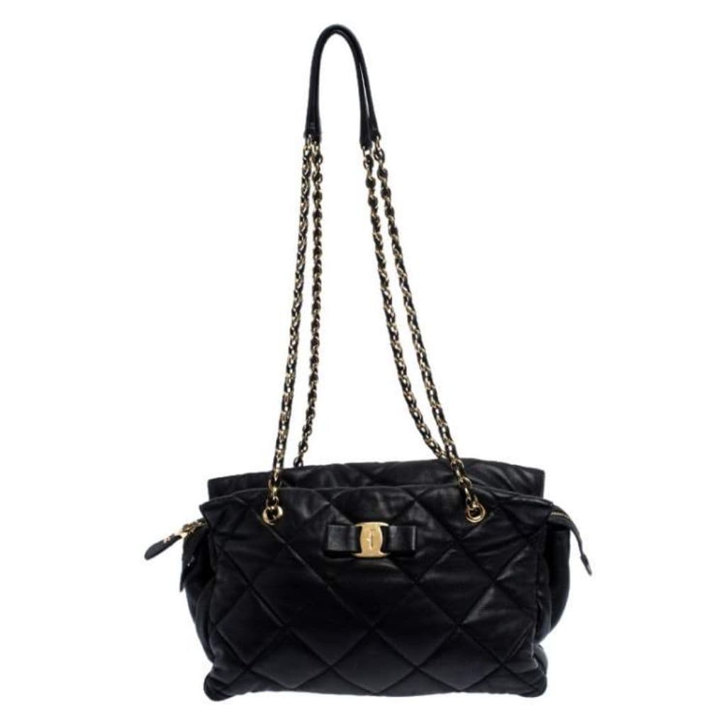 Salvatore Ferragamo Black Quilted Leather Ginette Chain Shoulder Bag