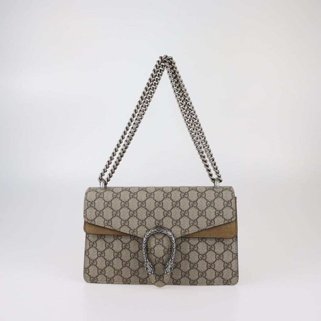 Gucci Beige GG Coated Canvas and Suede Medium Dionysus Shoulder Bag