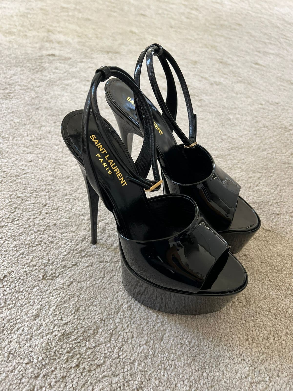 Yves Saint Laurent Black Patent Leather Platform Sandals thumbnail 2