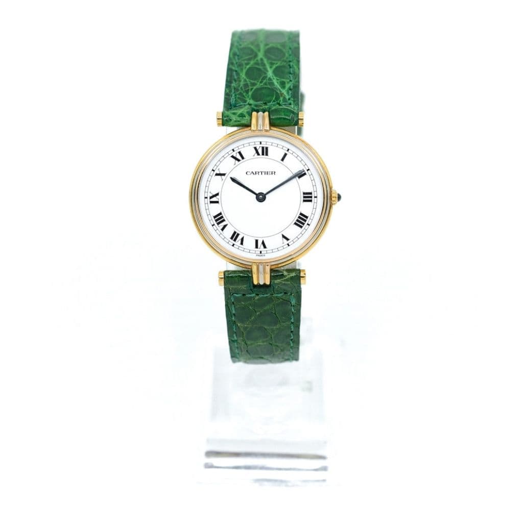 Cartier Vintage Gold Vermiel Leather Green Wristwatch 24 mm