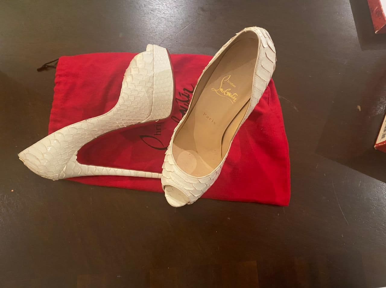 Christian Louboutin White Python Lady Peep Pumps size 38 1/2 thumbnail 2