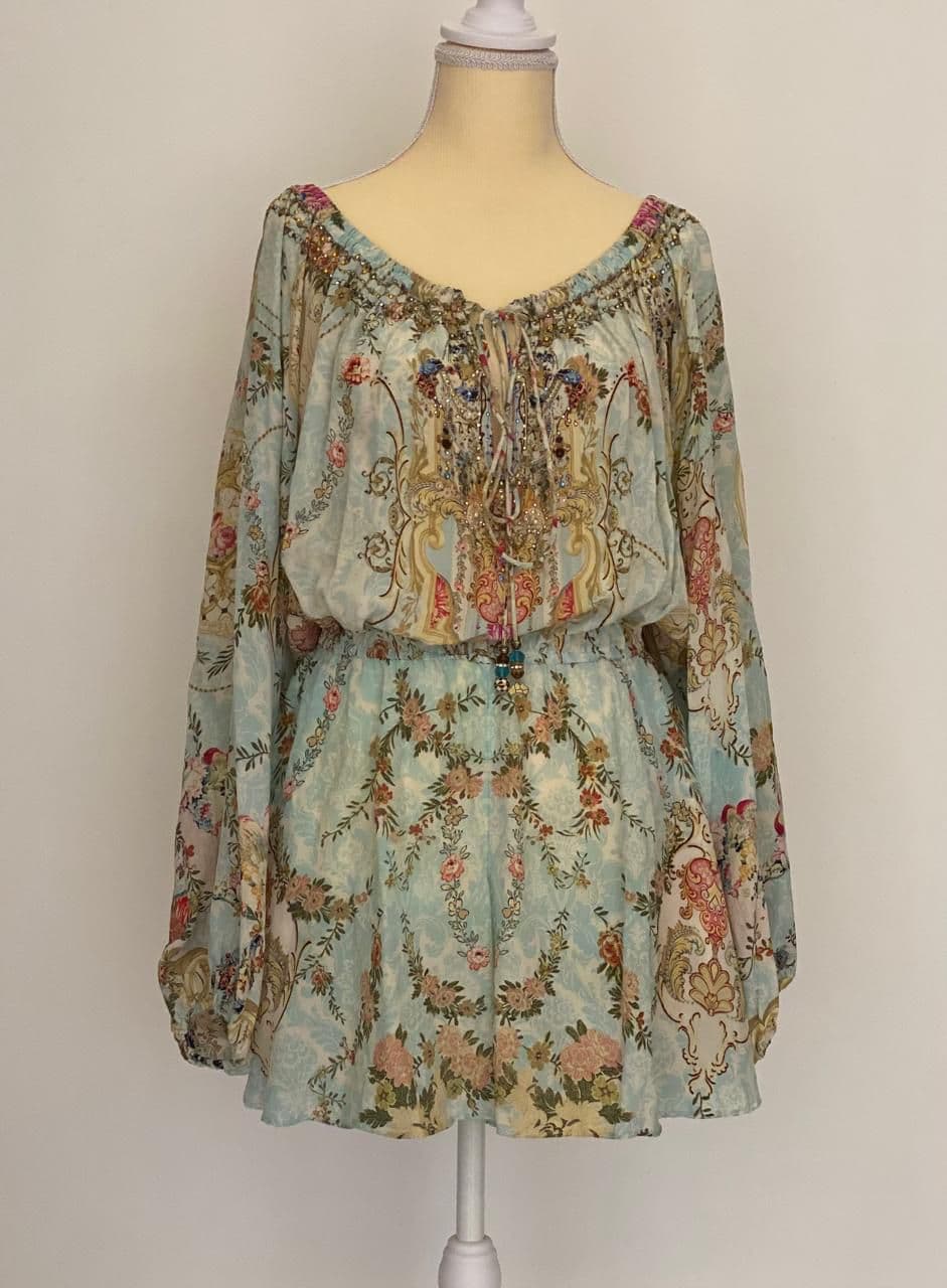 Camilla Blouson Sleeve Playsuit Versailles Sky thumbnail 2