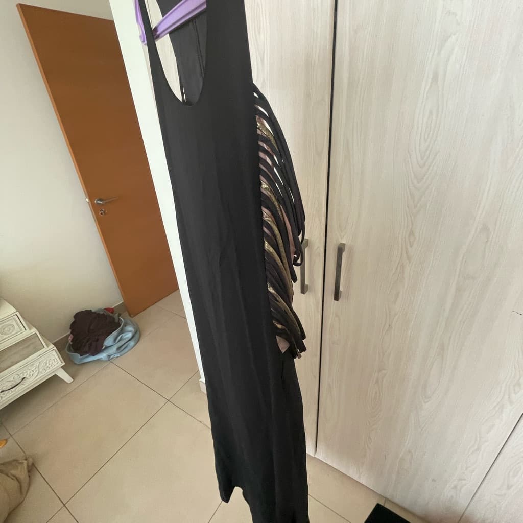 Long black evening dress with see through side