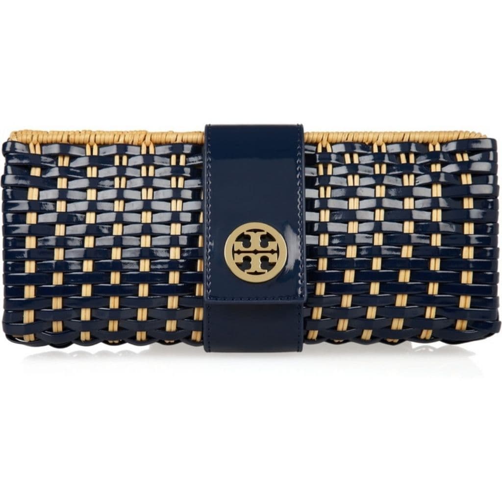 Tory Burch Woven Patent Leather and Rattan Whicker Clutch