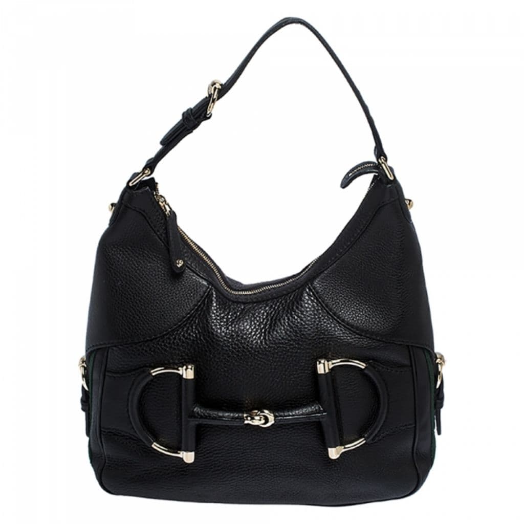 Gucci Black Leather Small Web Horsebit Heritage Hobo