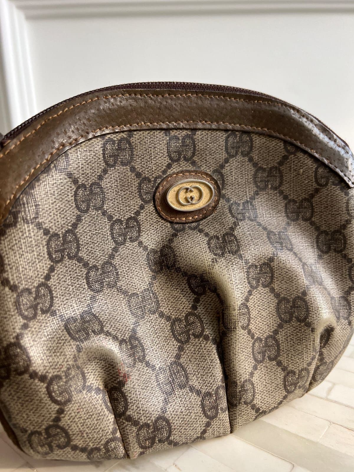 GUCCI GG Supreme Pouch PVC Leather Beige thumbnail 3