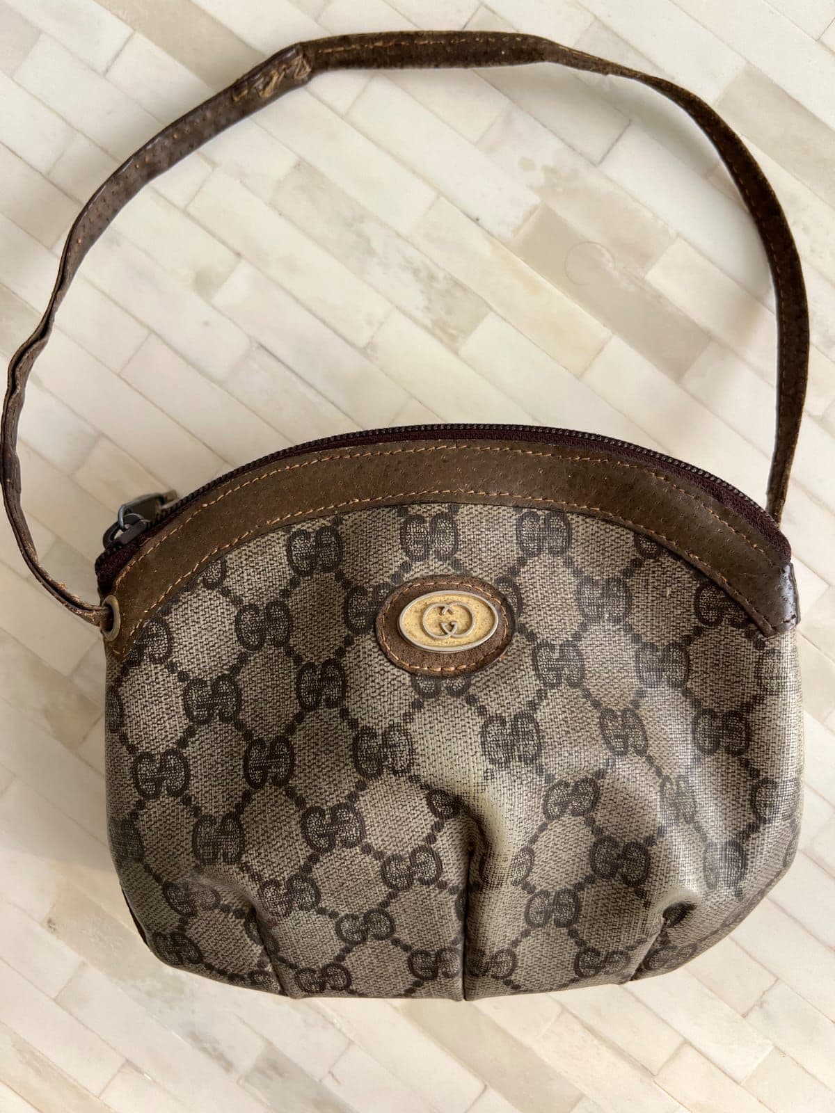 GUCCI GG Supreme Pouch PVC Leather Beige thumbnail 4