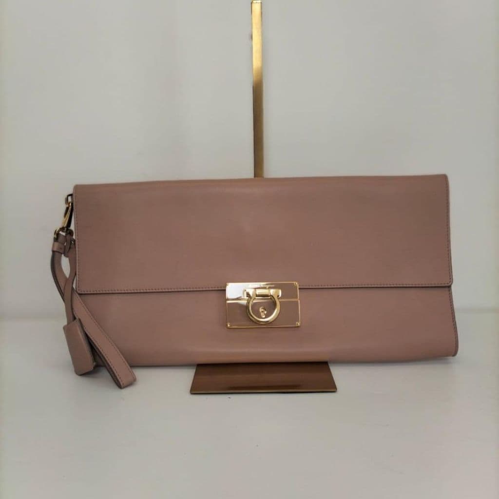 Salvatore Ferragamo Nude Pink Leather Afef Gancio Clutch