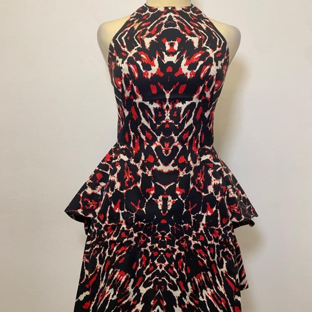McQ by Alexander McQueen Black Printed Cotton Halter Neck Mini Dress