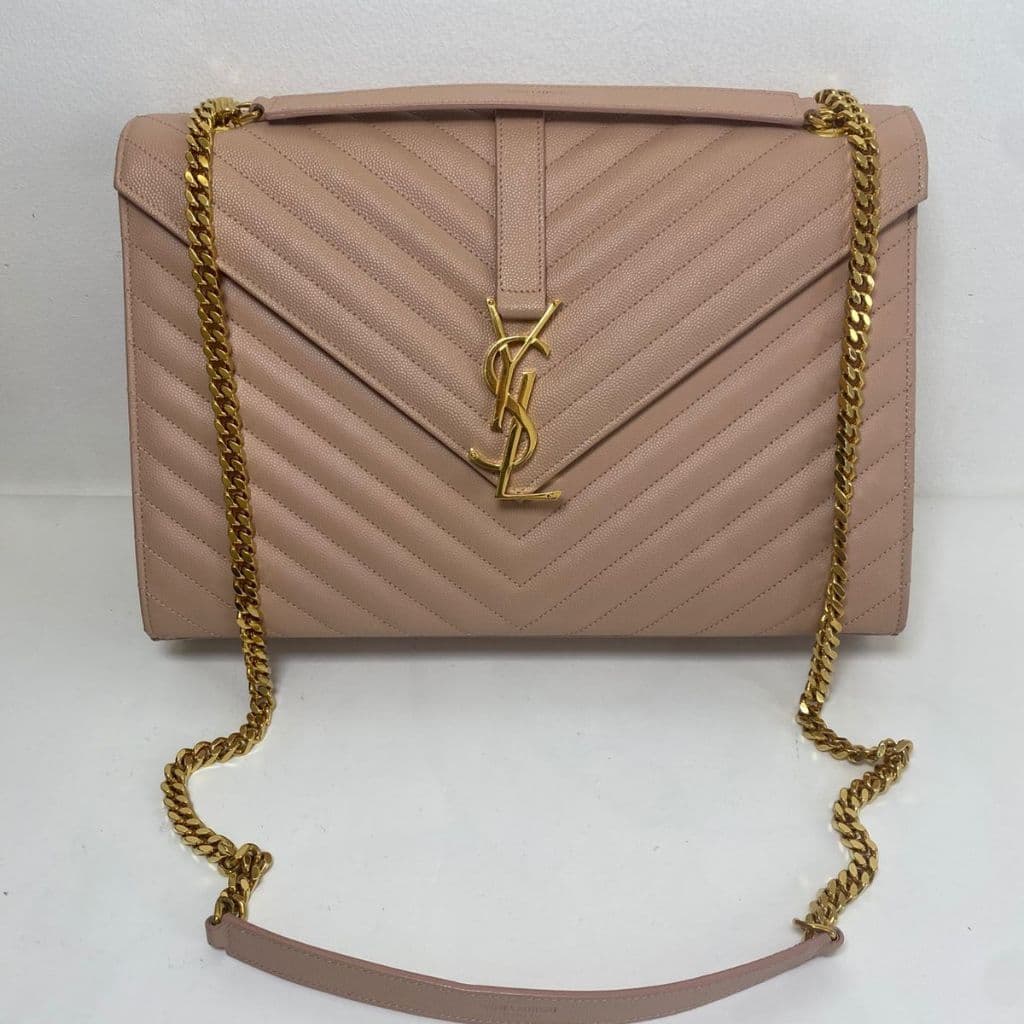 Yves Saint Laurent Beige Leather Monogram Envelope Shoulder Bag