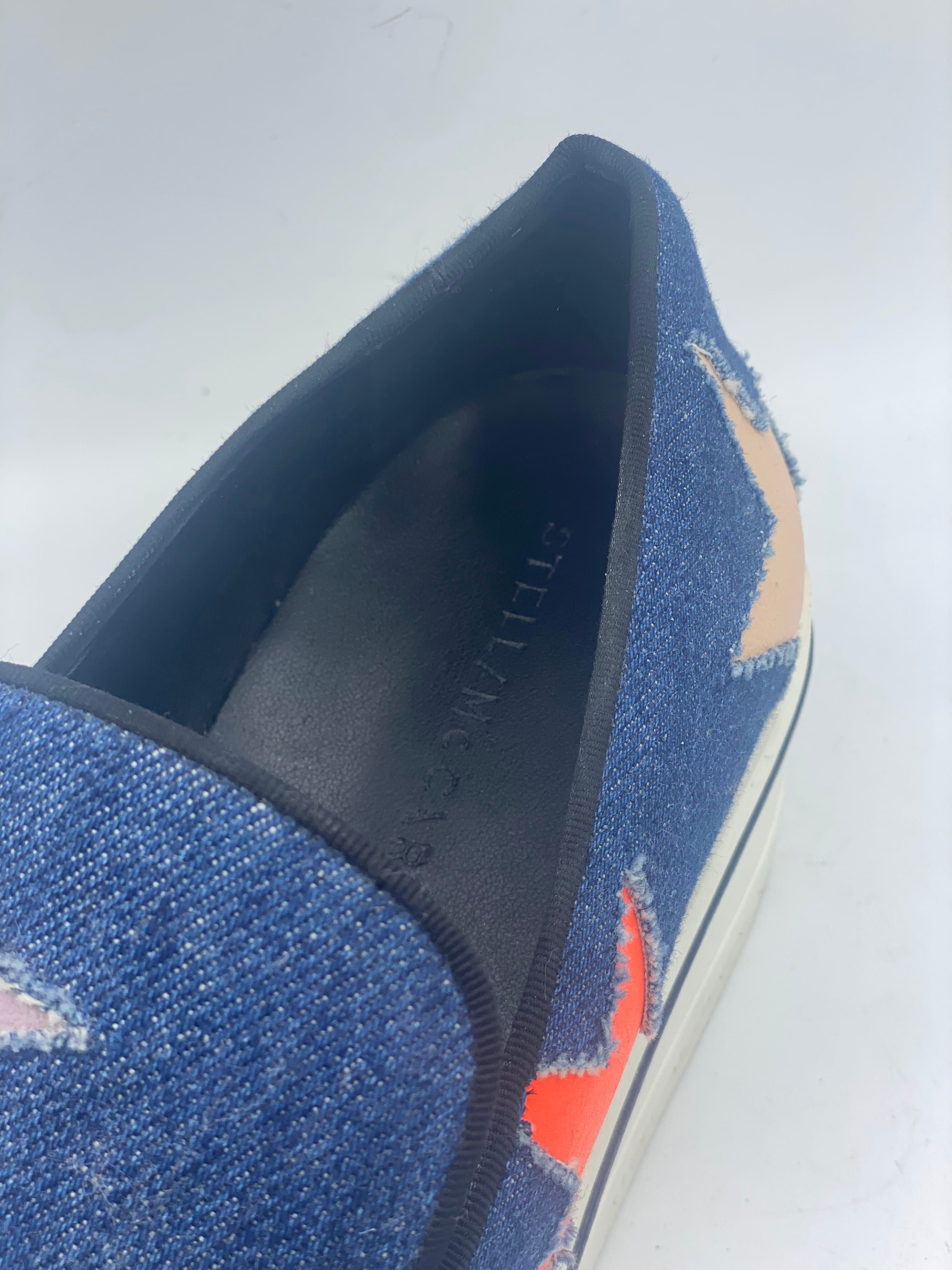 Stella McCartney Blue Denim and Leather Binx Star Platform Slip On Sneakers Size 37 thumbnail 3