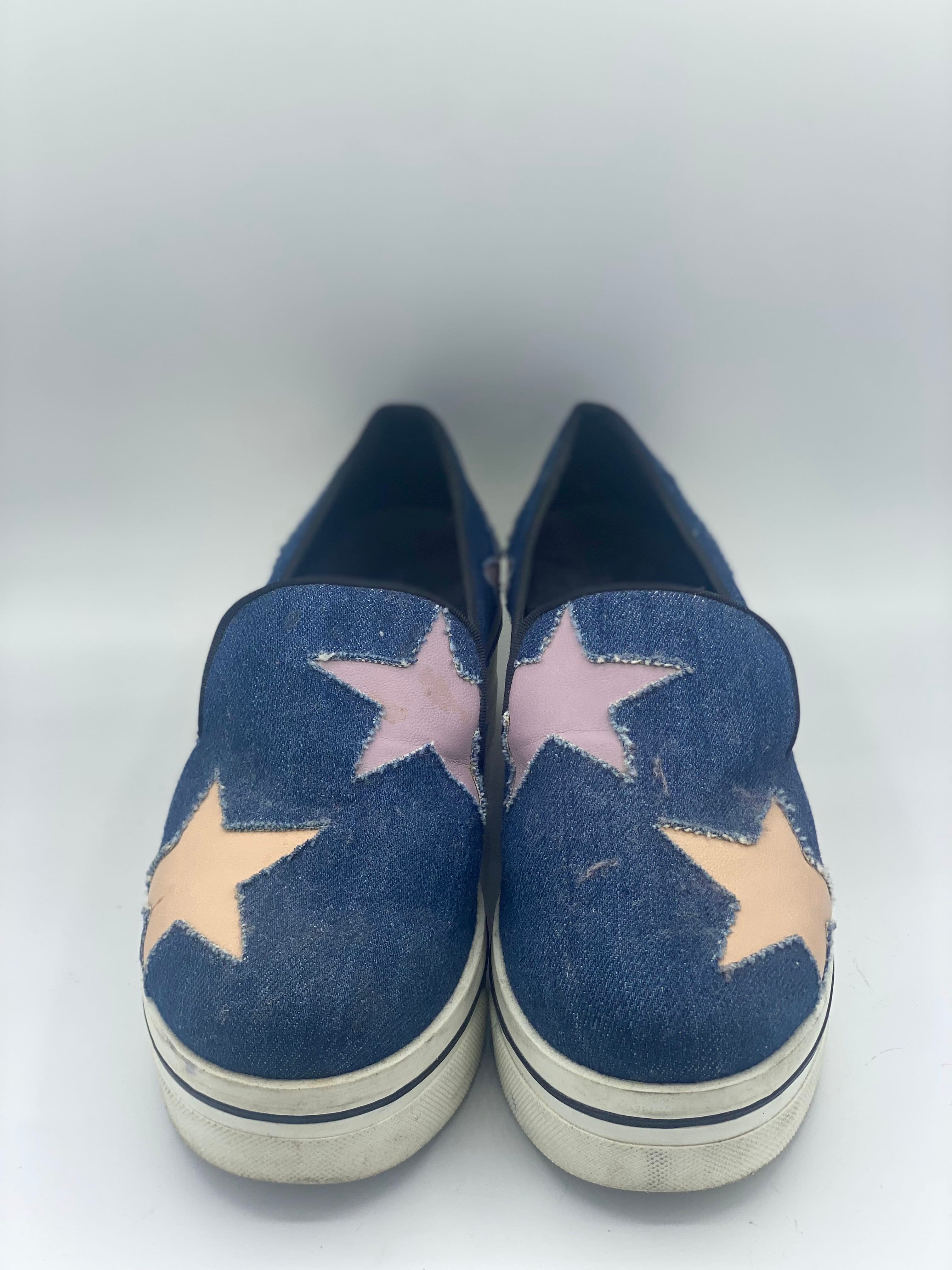 Stella McCartney Blue Denim and Leather Binx Star Platform Slip On Sneakers Size 37 thumbnail 4