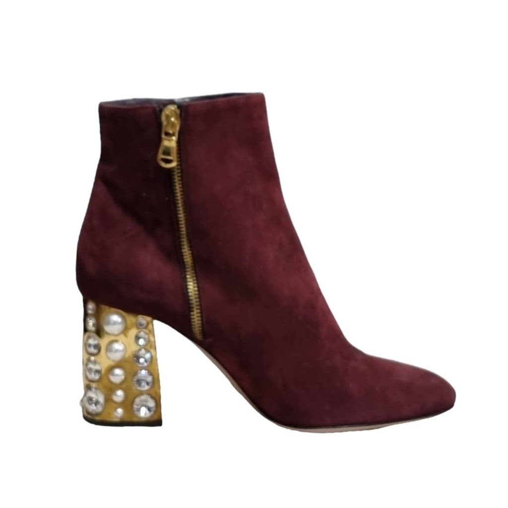 Sebastian Maroon Ankle Boots with Gold Zipper