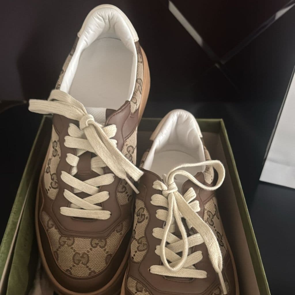 Gucci Beige/Brown GG Canvas and Leather Chunky B Sneakers Size 40