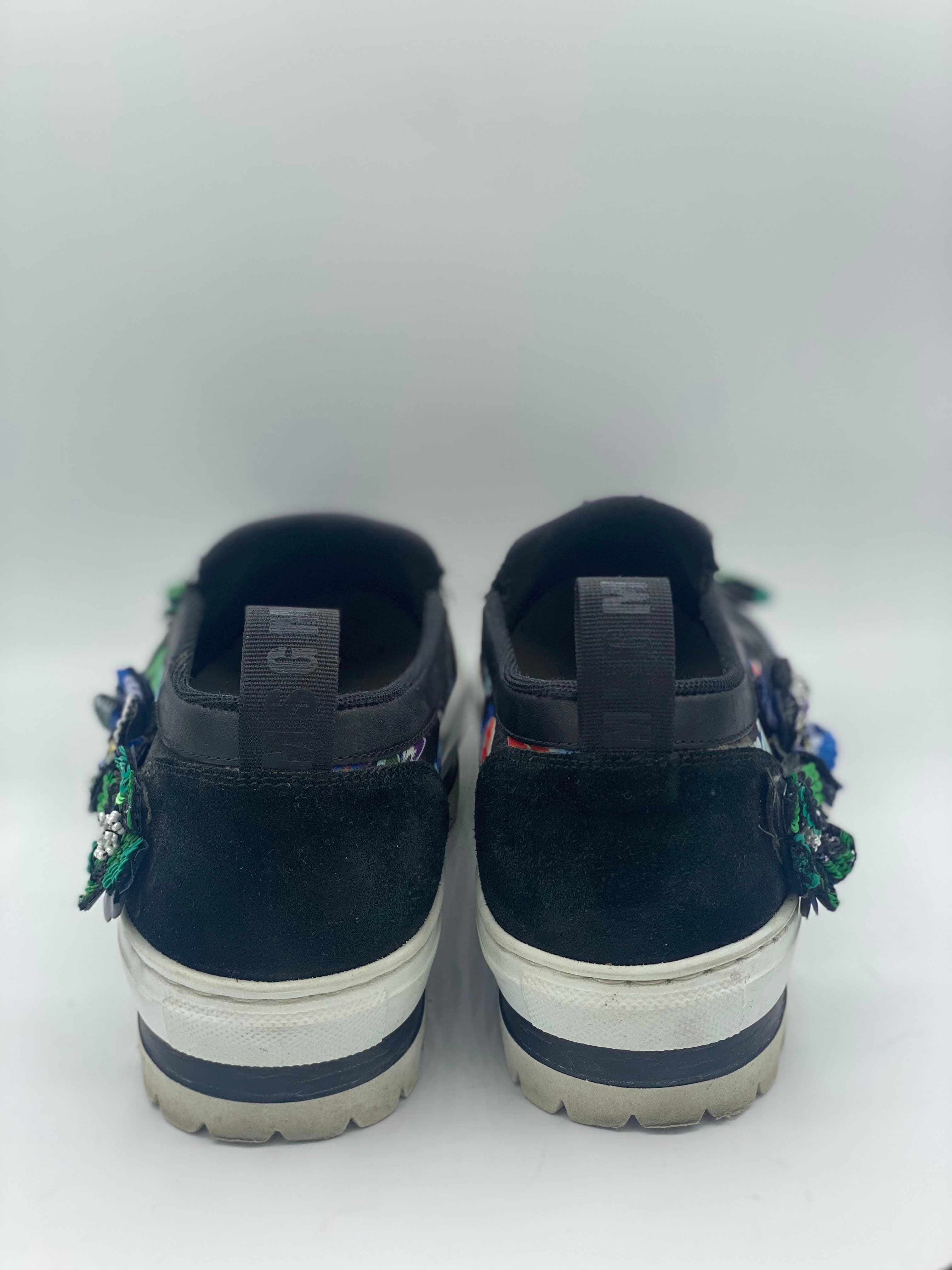 MSGM canvas beaded flower platform sneakers thumbnail 2