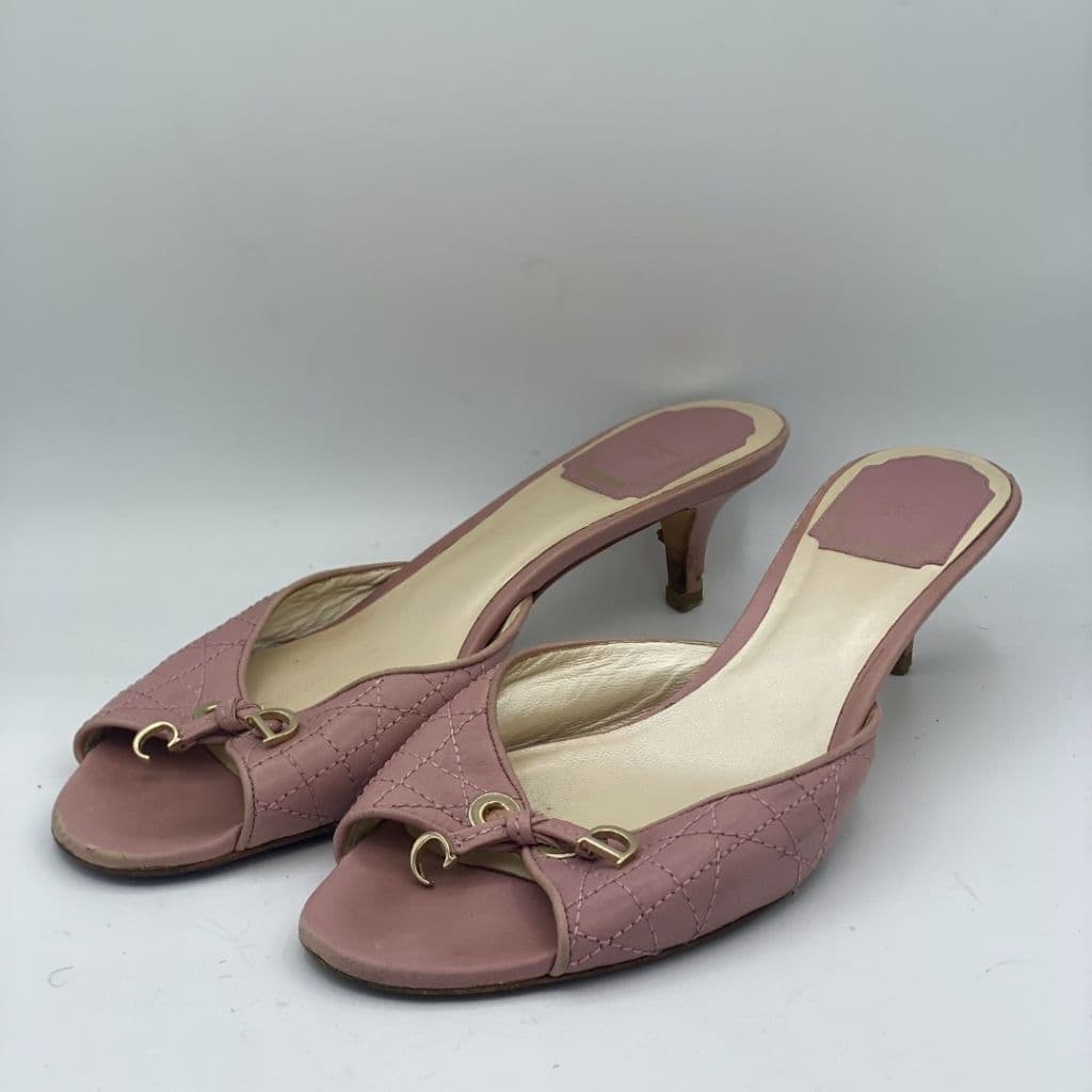 Dior Pink Cannage Leather Bow Slide Sandals