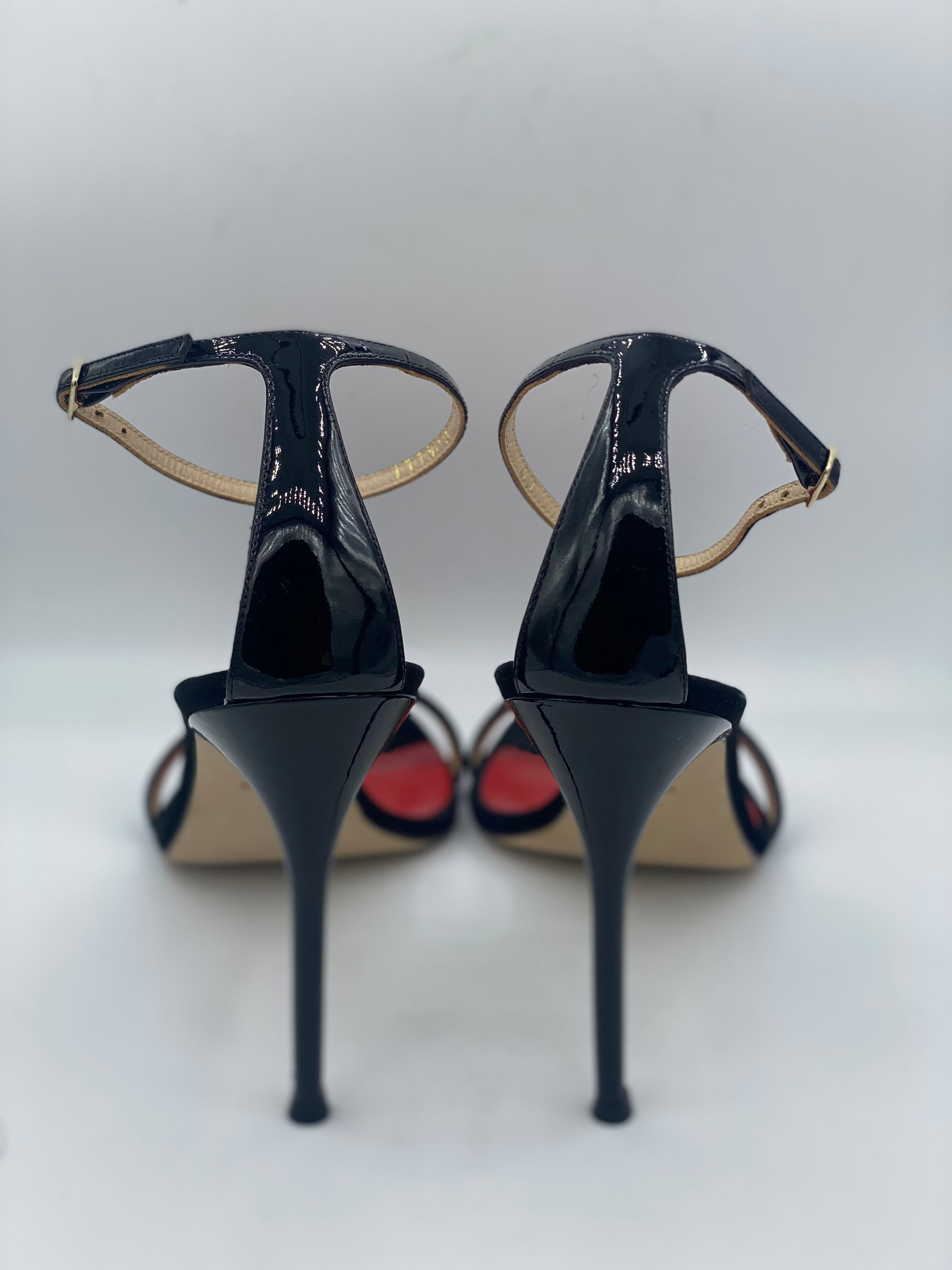 CH Carolina Herrera black suede ankle-strap stiletto sandals with a red sole. thumbnail 4