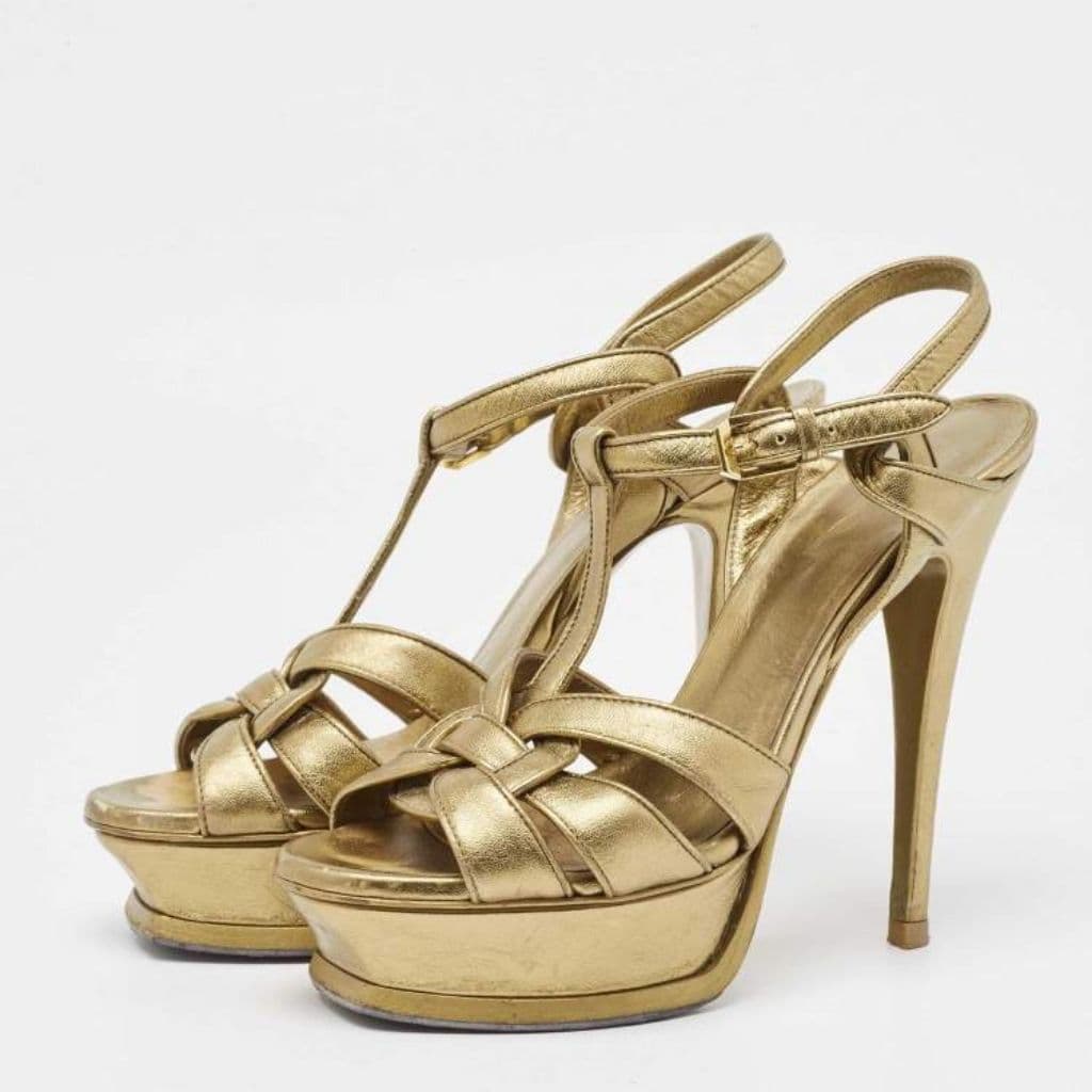 Yves Saint Laurent Metallic Leather Tribute Sandals