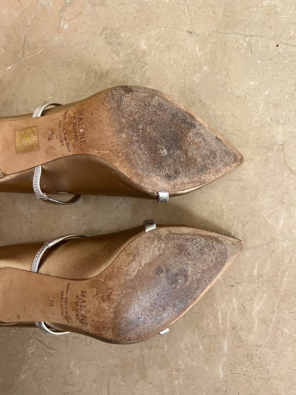 Malone Souliers Metallic Gold Leather Mules thumbnail 3