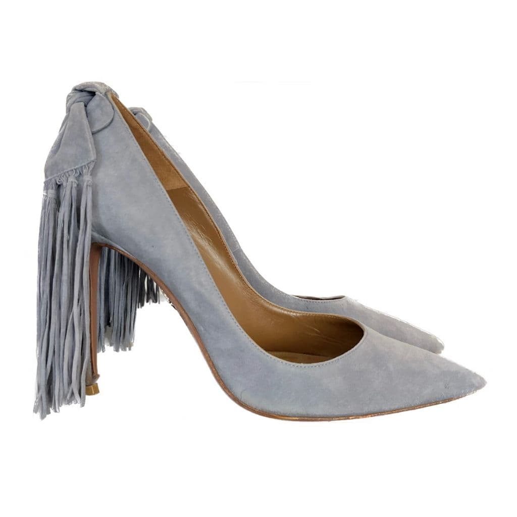 Aquazzura Grey Suede Bow Fringe Pumps thumbnail 1