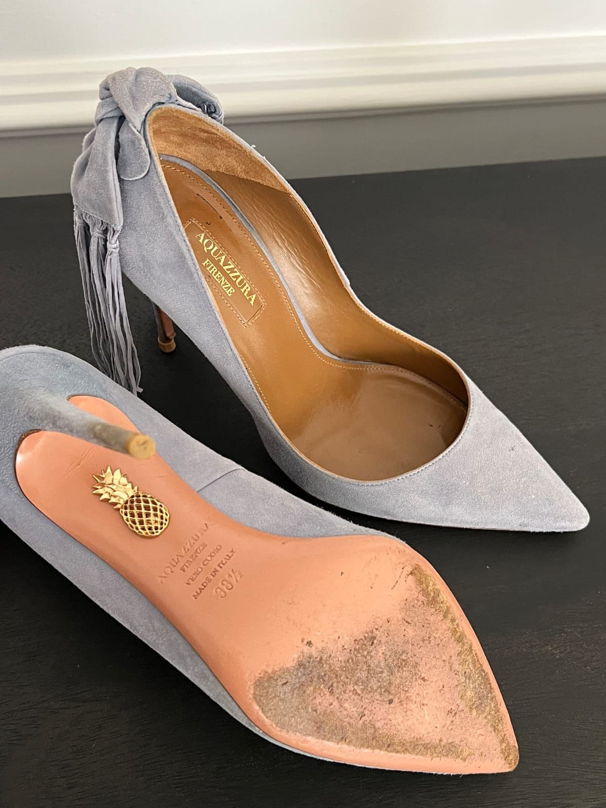 Aquazzura Grey Suede Bow Fringe Pumps thumbnail 3