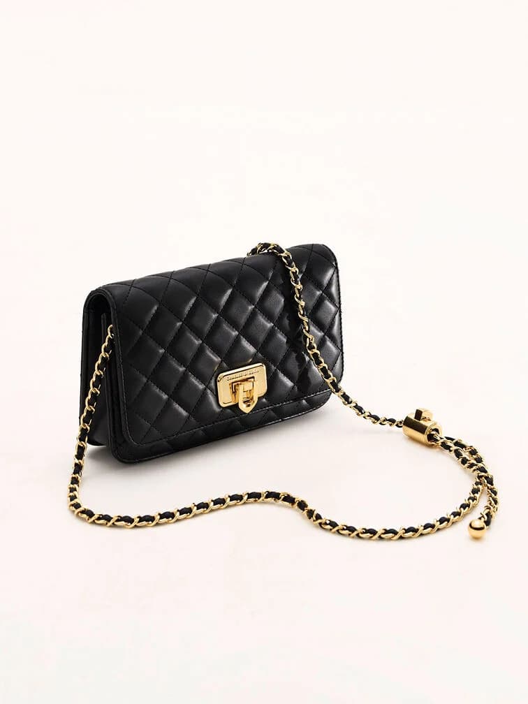Cressida Quilted Push-Lock Clutch - Black