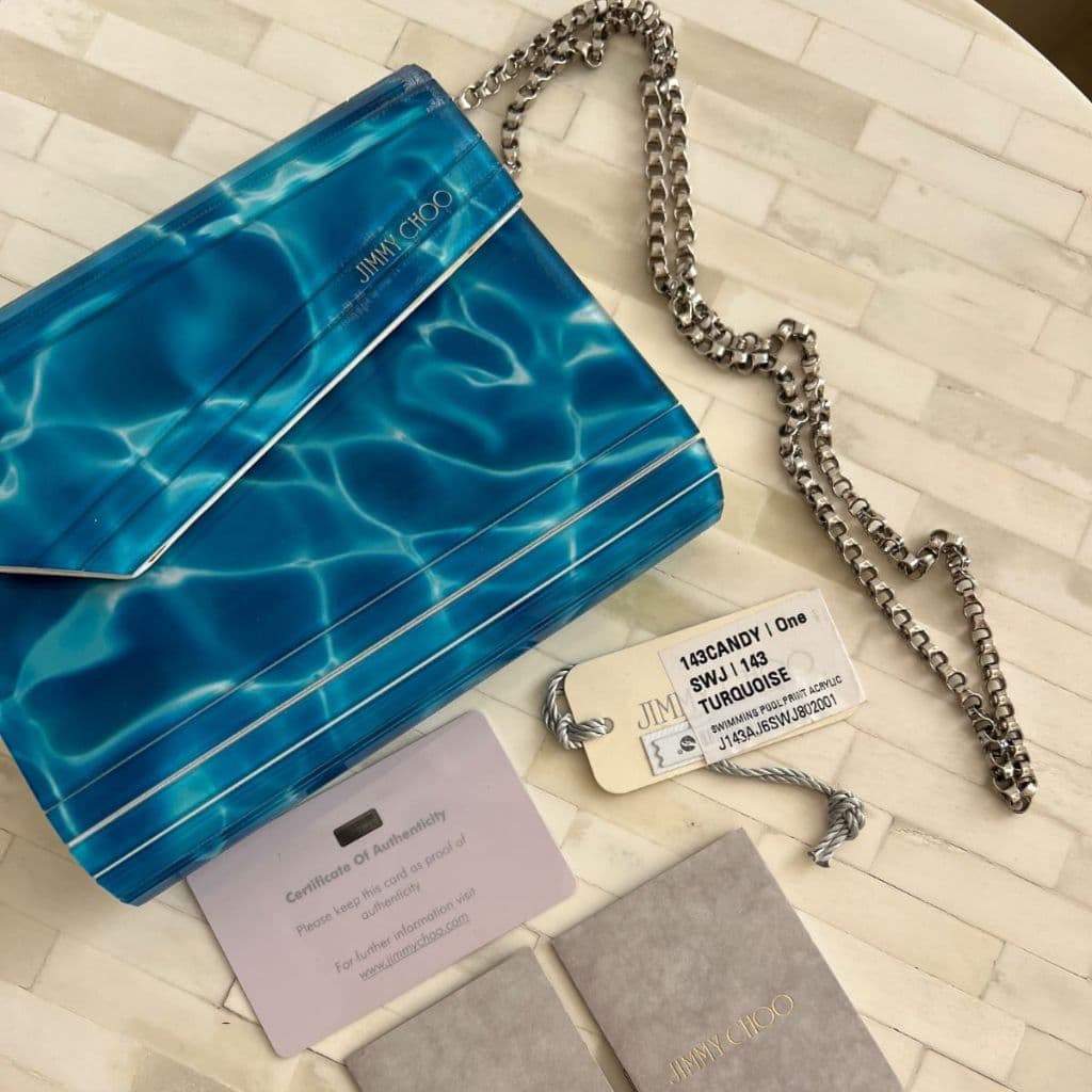 Jimmy Choo Blue Marble Effect Acrylic and Leather Clutch