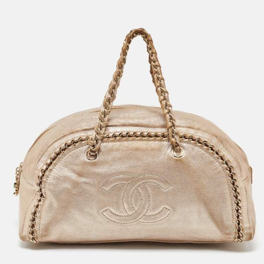 Chanel gold leather bowler bag