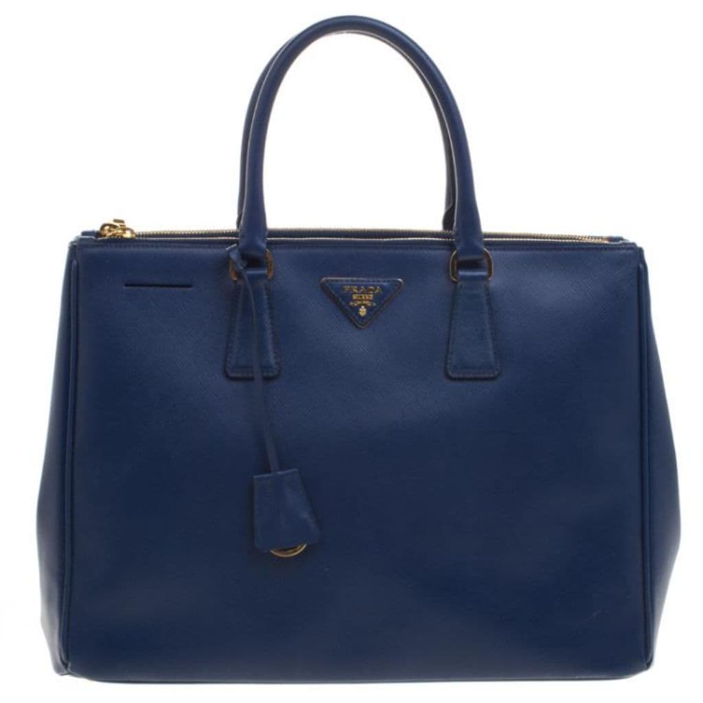 Prada Navy Blue Saffiano Lux Leather Large Galleria Double Zip Tote