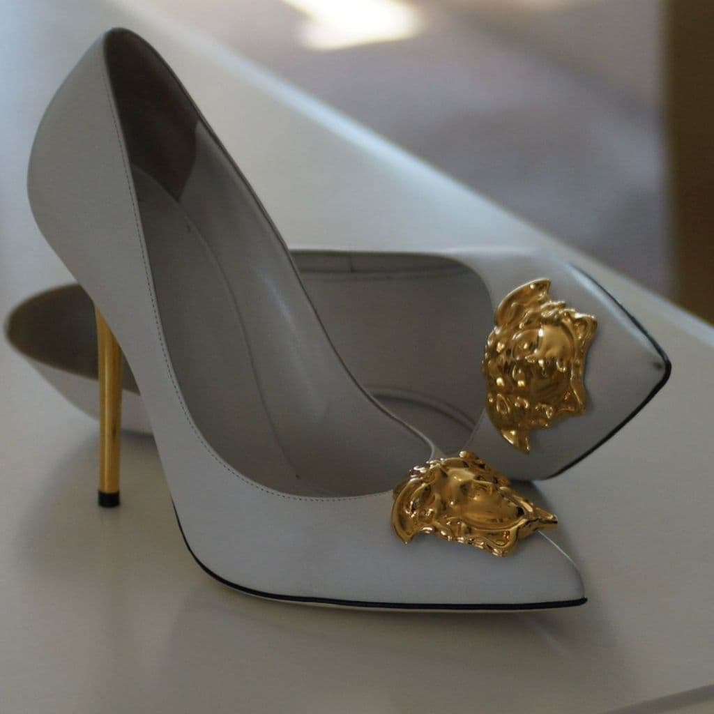 Versace Leather Palazzo Pointed Toe Pumps