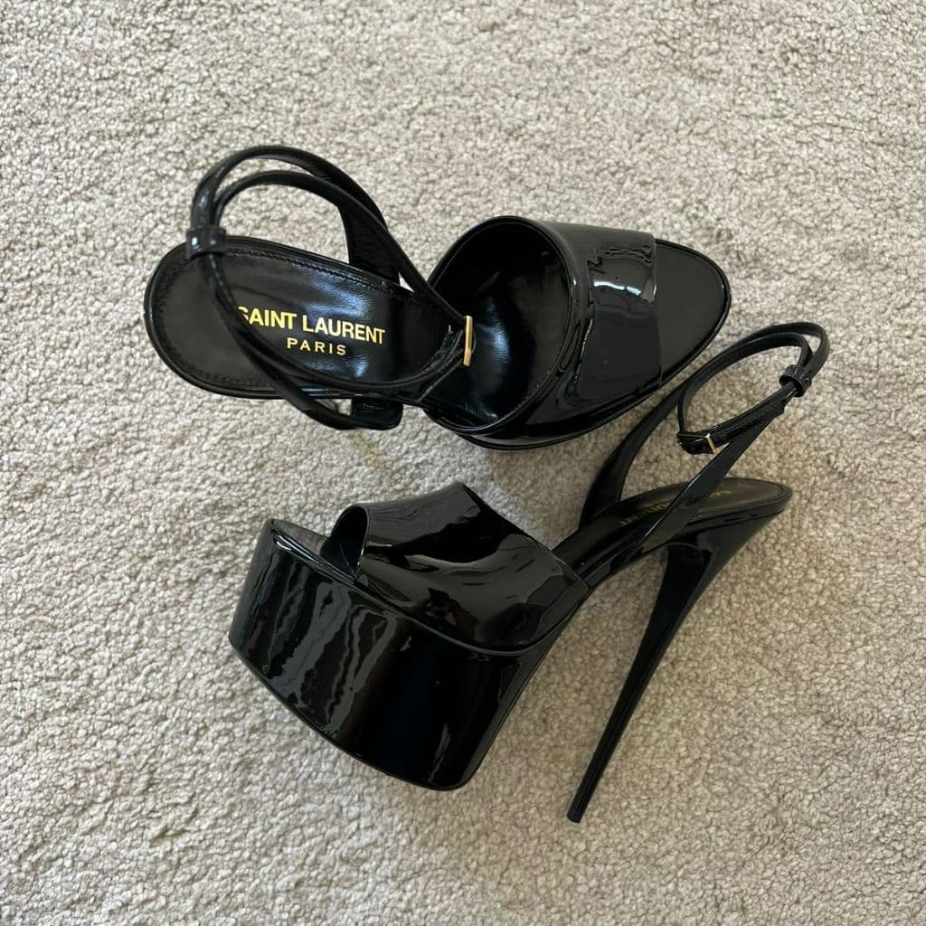 Yves Saint Laurent Black Patent Leather Platform Sandals
