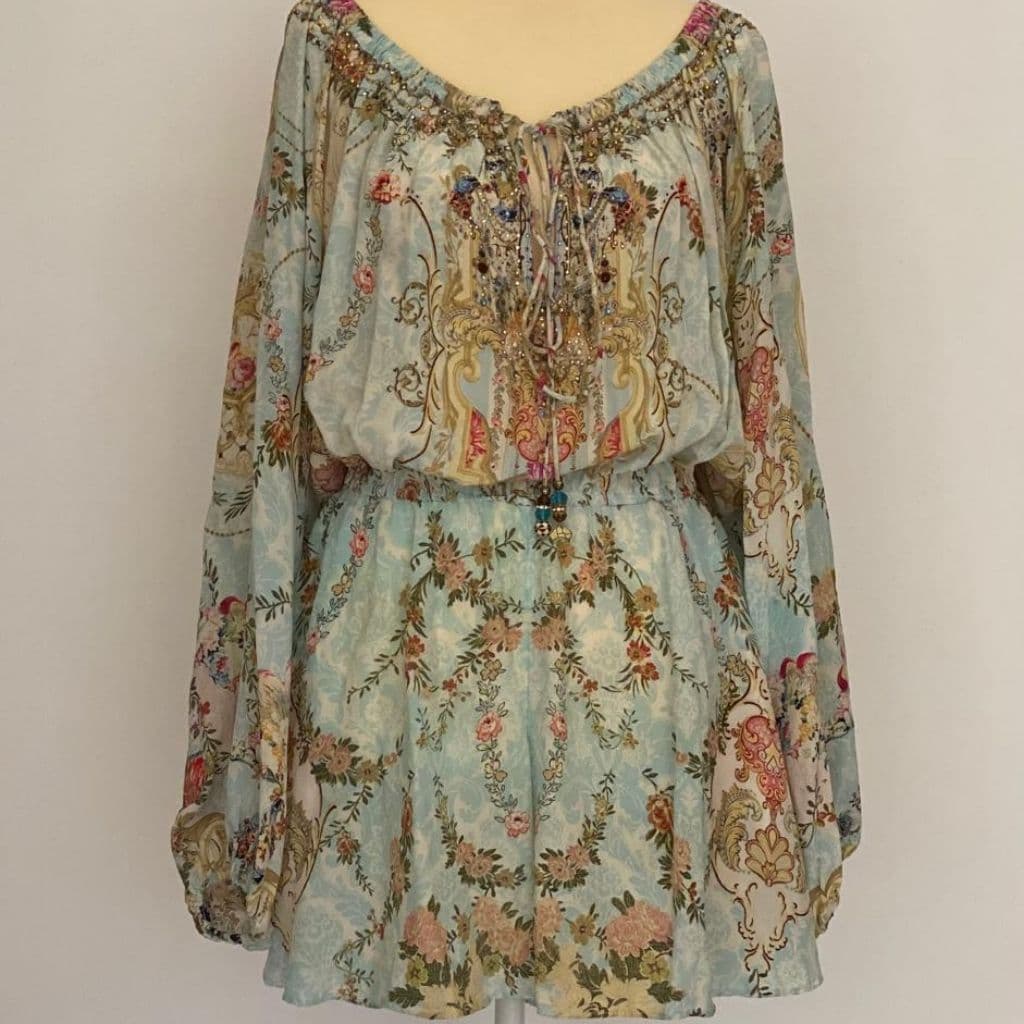 Camilla Blouson Sleeve Playsuit Versailles Sky