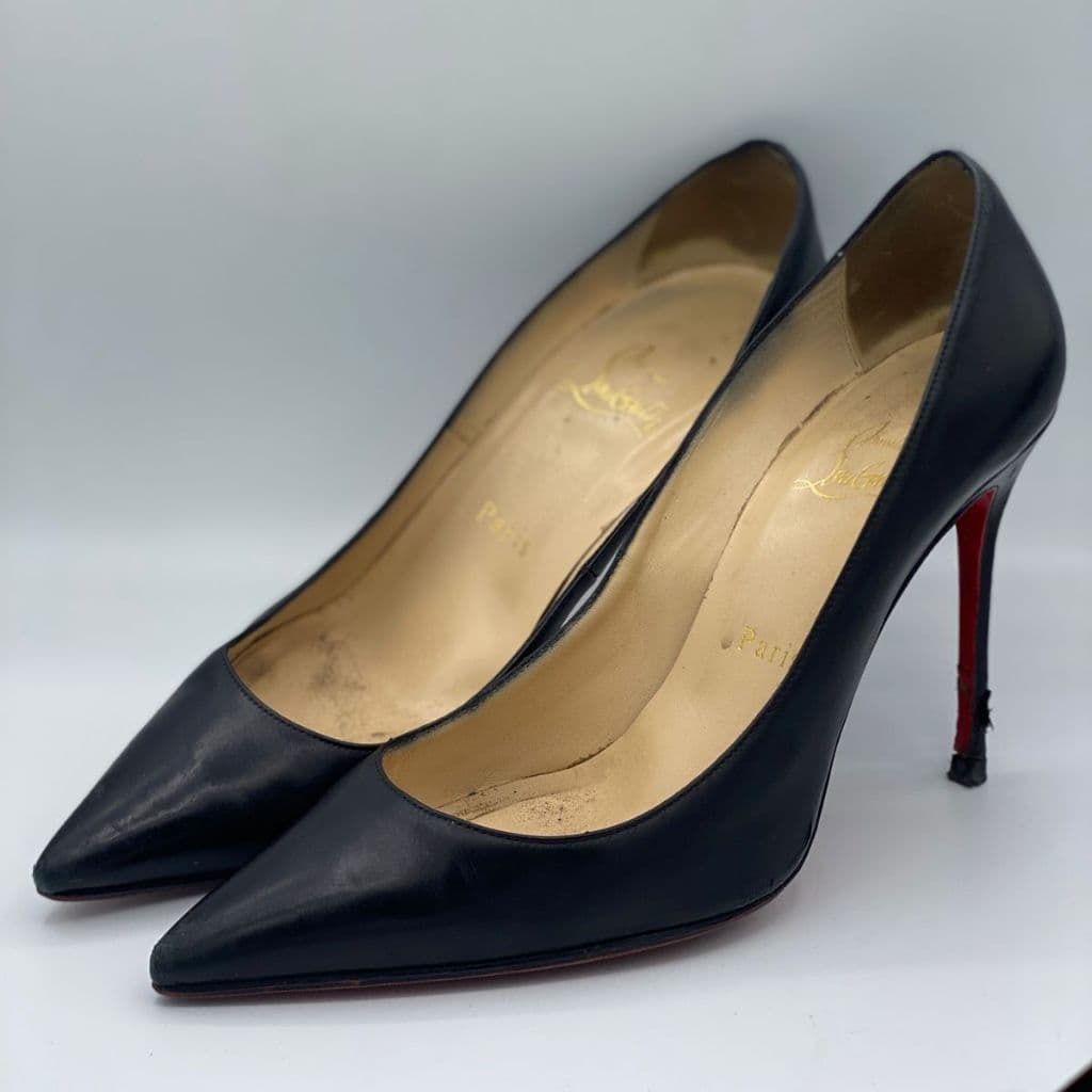 Christian Louboutin Black Leather Pointed Toe Pumps