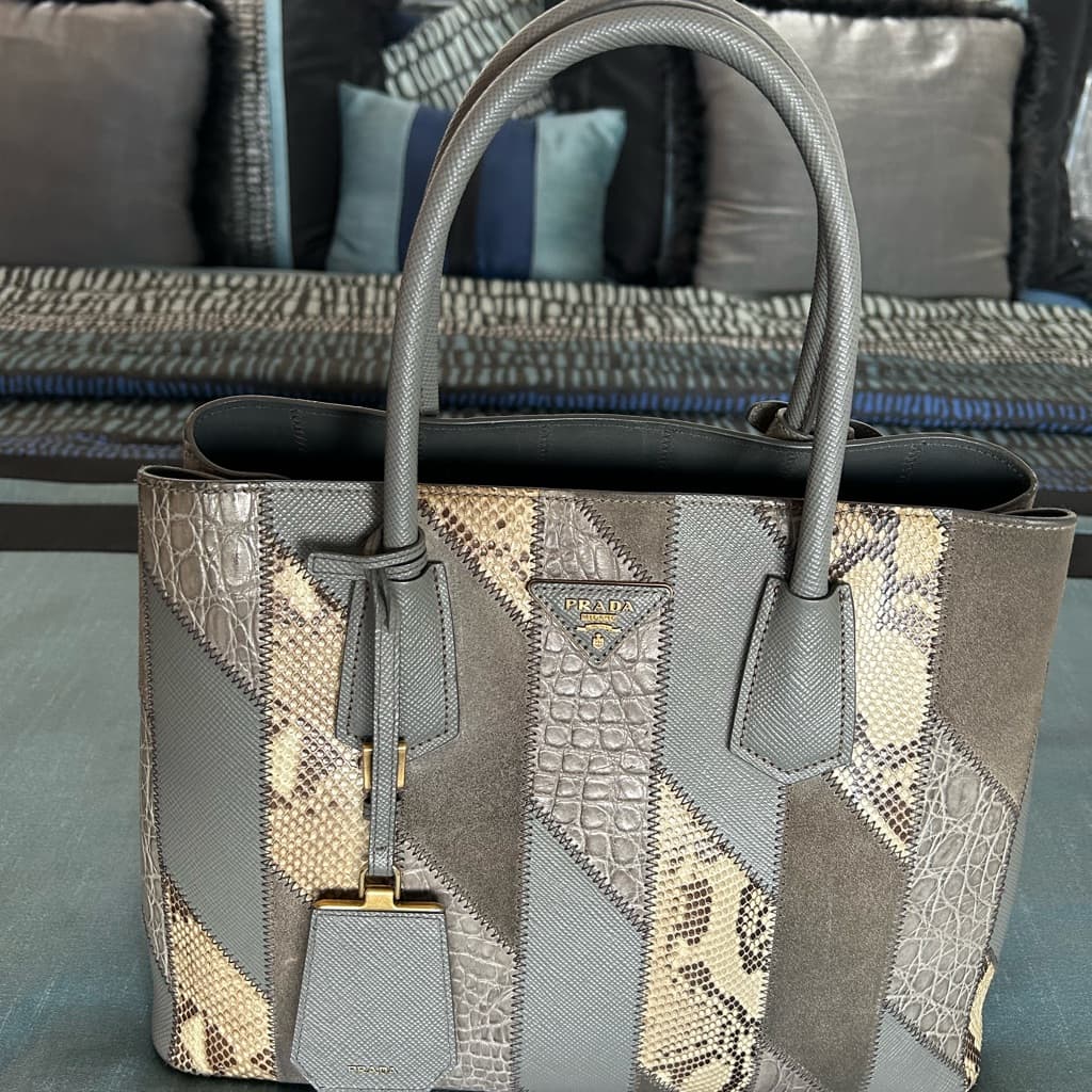 Prada grey exotic leather limited edition tote