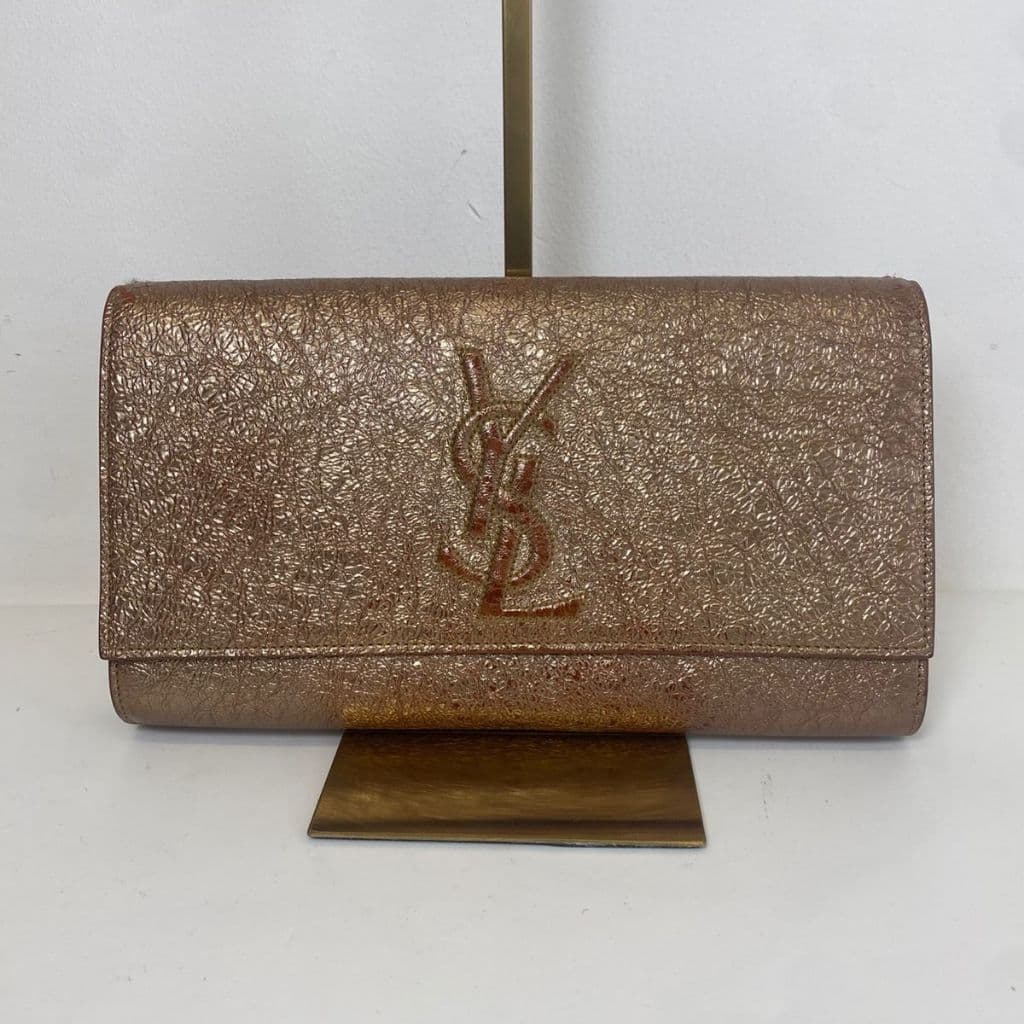 Saint Laurent Peach Patent Leather Belle De Jour Flap Clutch