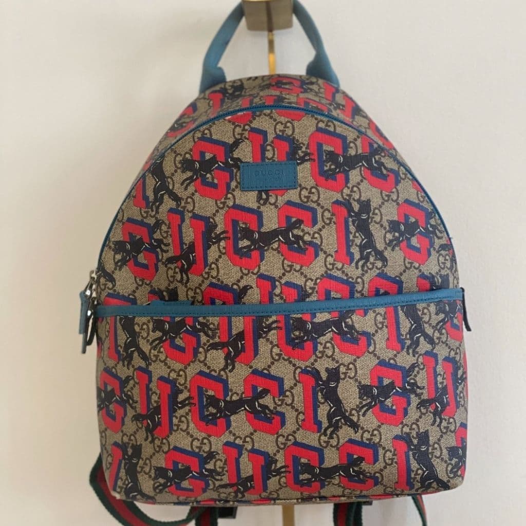GUCCI GG Canvas Web Sherry Line children wolf Backpack PVC Leather