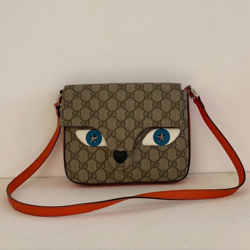Gucci Girls GG Supreme Leather-Trim Cat Messenger Bag